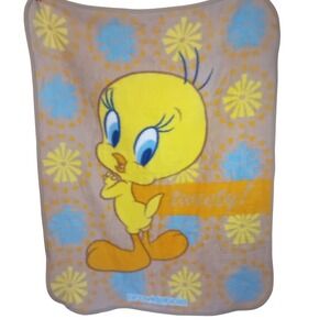 Vintage Warner Bros Looney‎ Tunes Tweety Bird Blanket Plush Throw Kids Cartoon